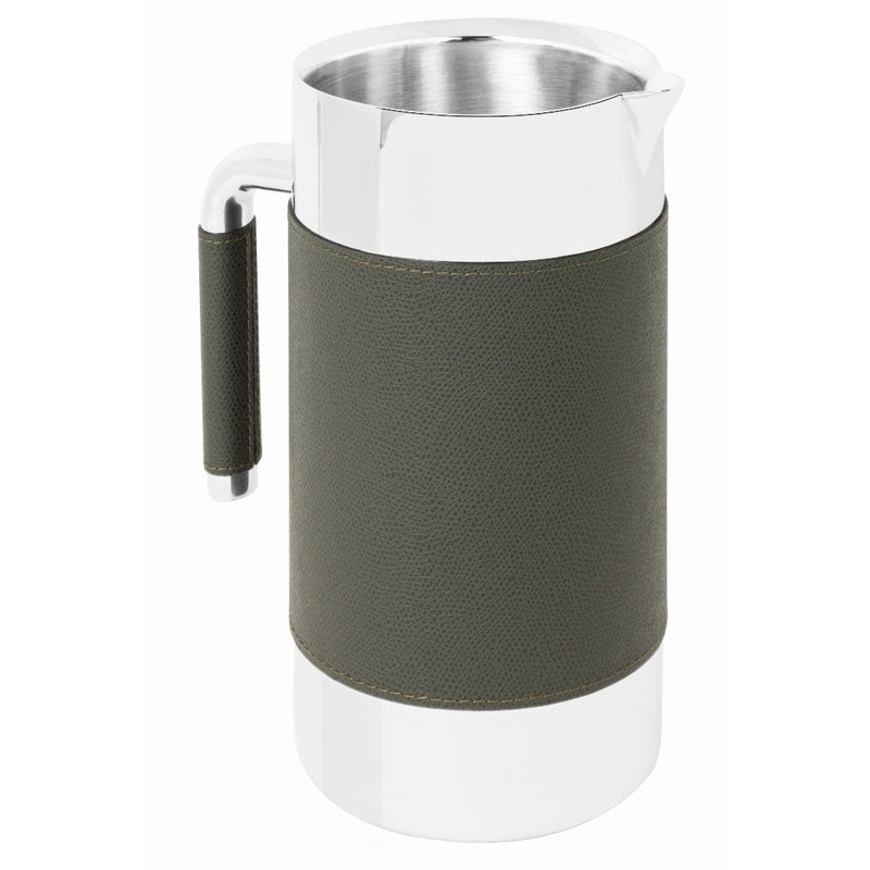 Luxury 1.8 L thermal pitcher Pacific by Giobagnara in stainless steel and Golf calfskin leather – handcrafted Italian design for refined dining and yachts.