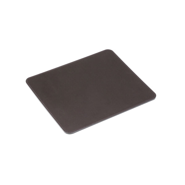 A brown rectangular leather mouse pad.