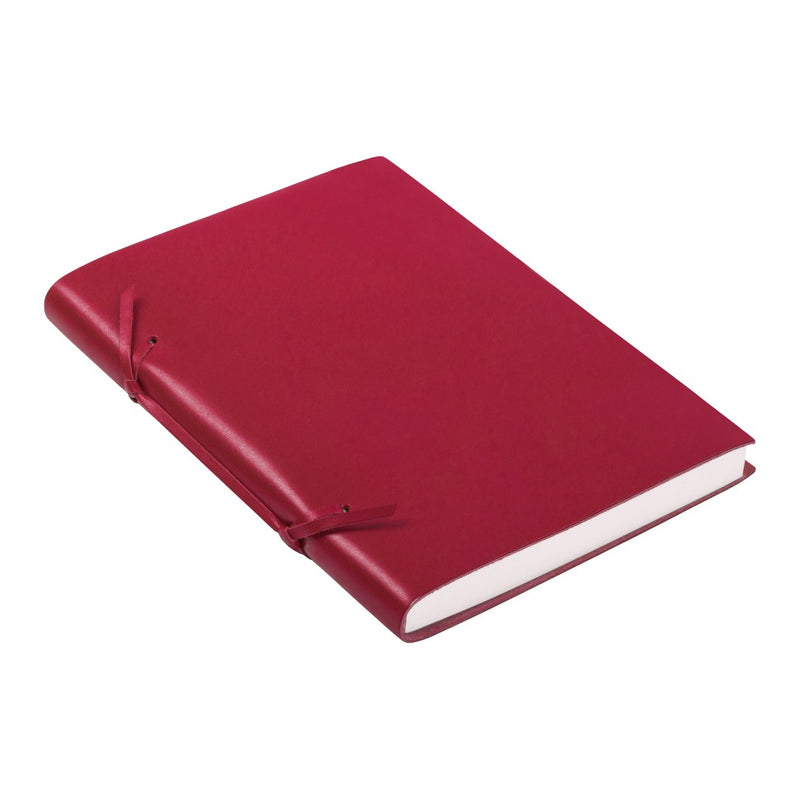 Red Saddle leather Legacci notebook by Giobagnara x Rabitti with unique binding and ivory pages