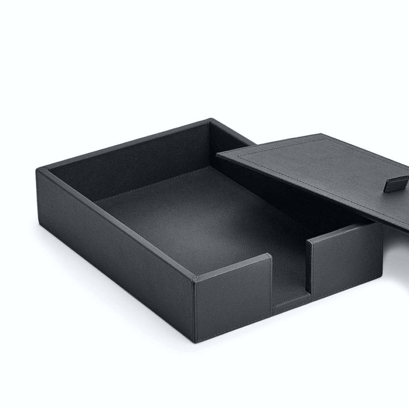 Giobagnara Leo A4 leather paper tray holder in golf leather version with lid