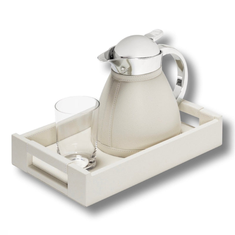 Leather tray set Beaubourg with Chantilly 0.6L carafe and one glass by Pigment France.