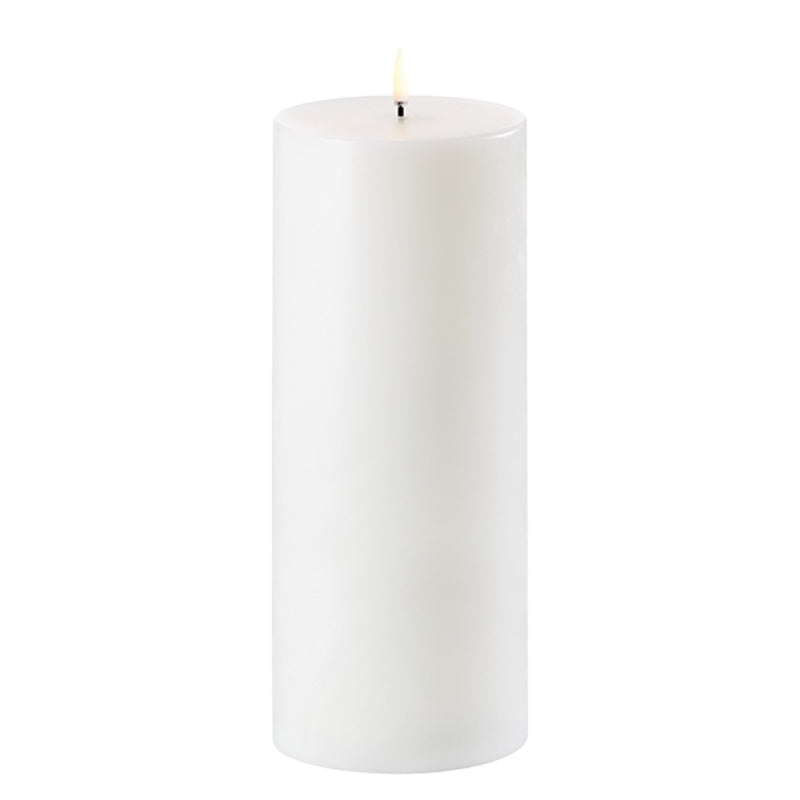 LED pillar candle 25cm in Nordic White by Uyuni Lighting, extra tall with melted edge