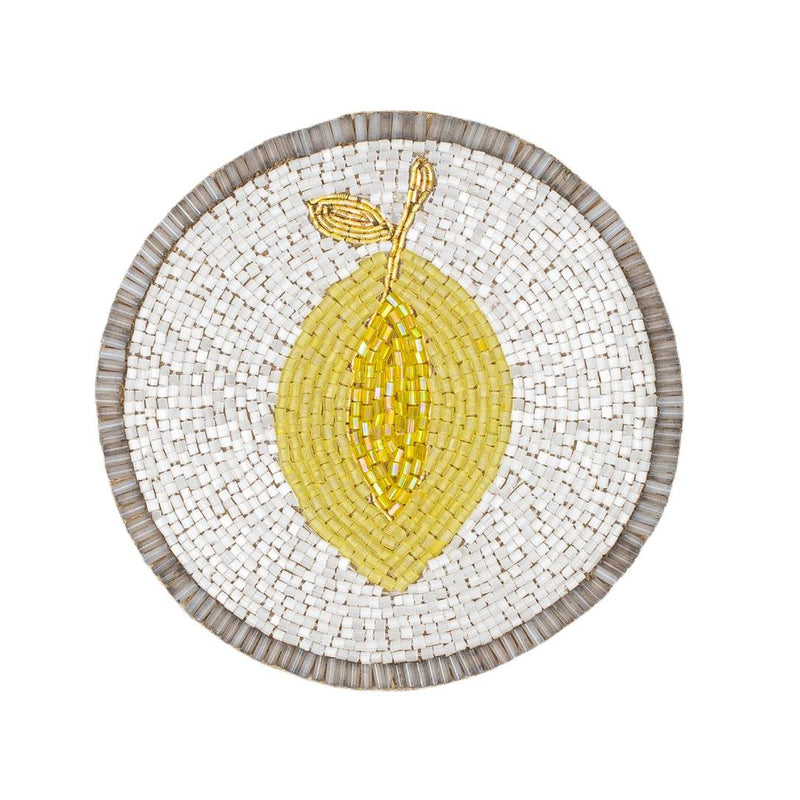 Lemon beaded drink coaster set of 4 by Joanna Buchanan, vibrant summer table decor