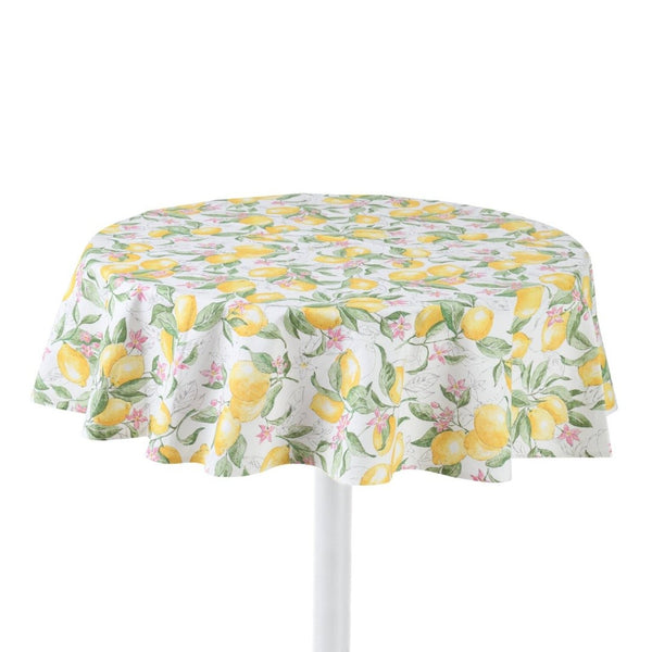 Round tablecloth with lemon pattern on a white background