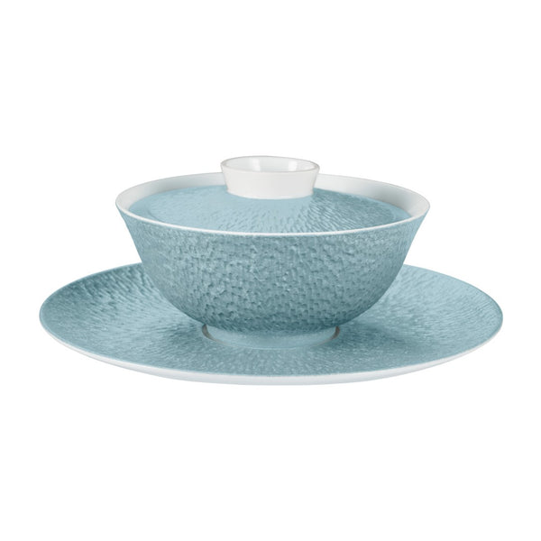 Raynaud Minéral Irisé Sky Blue porcelain lid for 12cm Chinese soup bowl with iridescent glaze