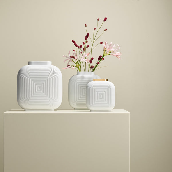 styled Linda white porcelain vases with gold rim by Sieger by Fürstenberg