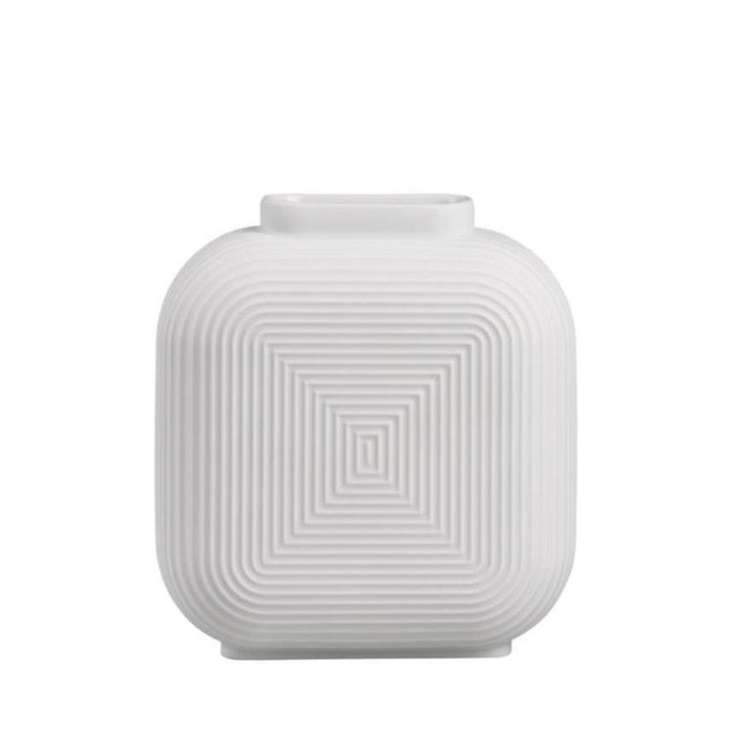 White textured square vase on a white background