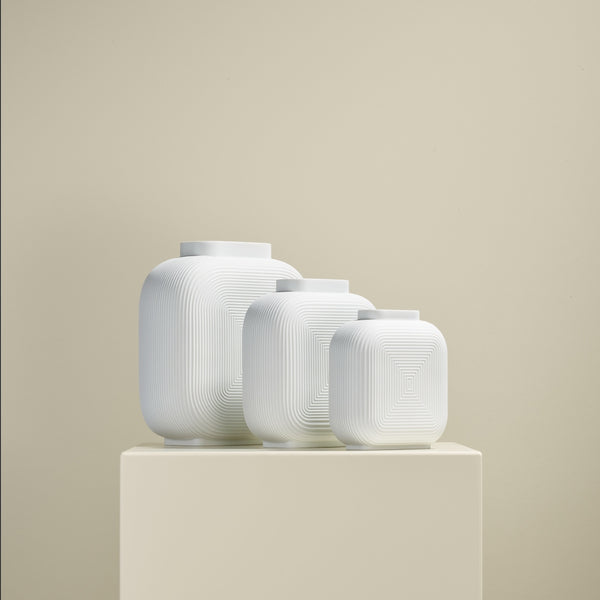 styled Linda  white porcelain vases with minimalist shape by Sieger by Fürstenberg

