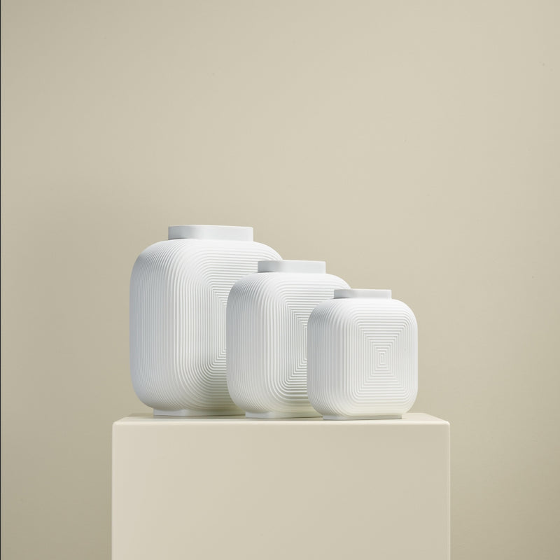 styled Linda  white porcelain vases with minimalist shape by Sieger by Fürstenberg

