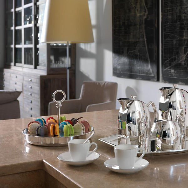 Styled Silver-plated macarons holder Venezia by Greggio for 16 pieces on a polished dessert stand