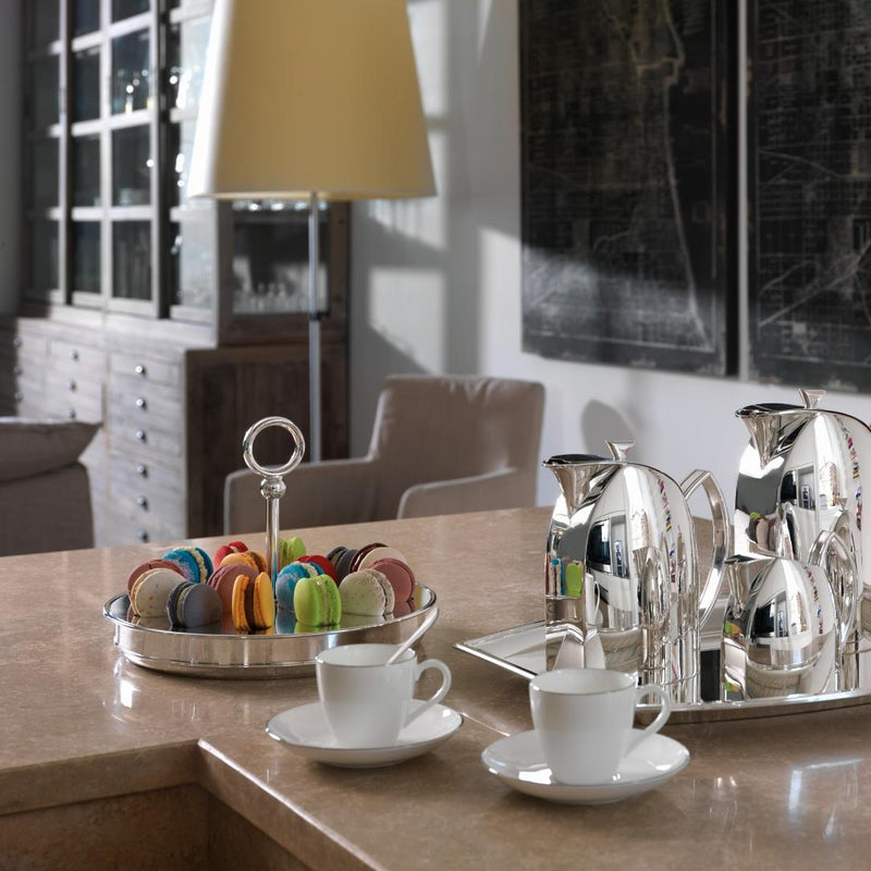 Styled Silver-plated macarons holder Venezia by Greggio for 16 pieces on a polished dessert stand