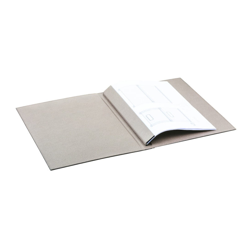 Beige Giobagnara magnetic sheets holder open flat with padded leather cover and inner magnetic panel