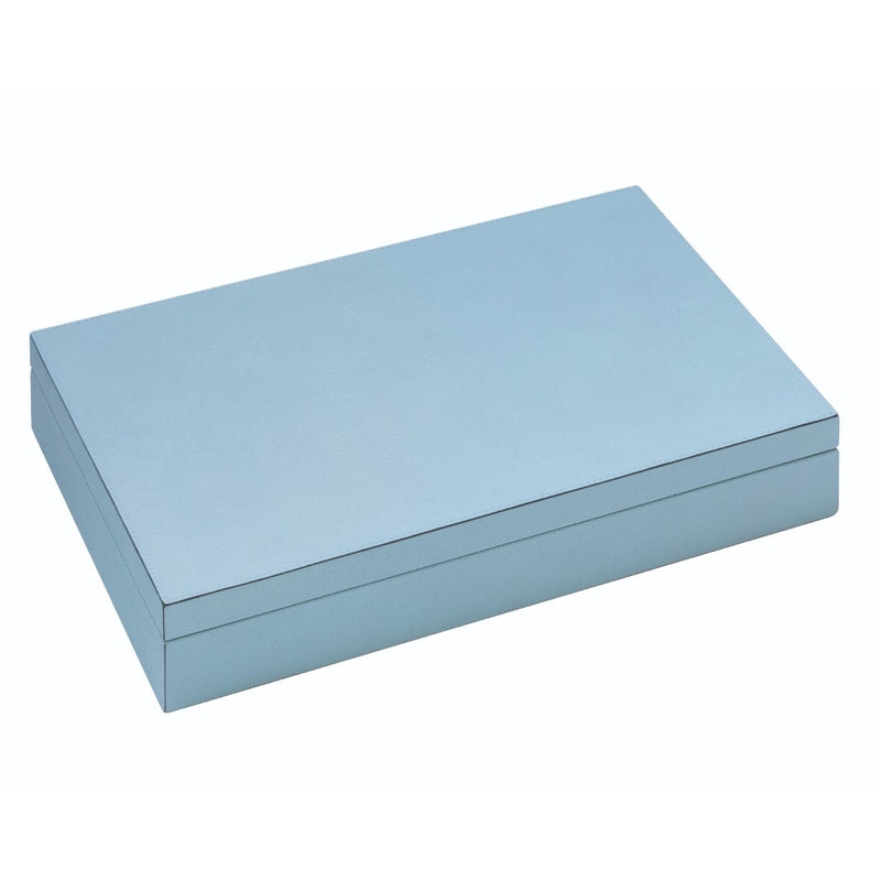 Closed box with Mahjong Game Set in Blue Leather by Giobagnara – luxury board game box with tiles and dice