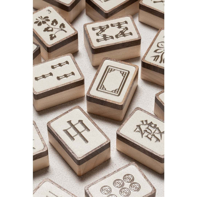 Mahjong Lux Game Set in Taupe Leather by Giobagnara – luxury board game with tiles, sticks, and dice