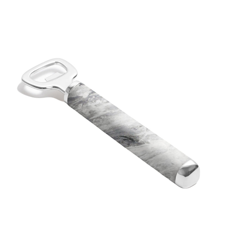 Maris Bottle Opener in stainless steel and marble by Kelly Wearstler x Giobagnara in Bardiglio Marble