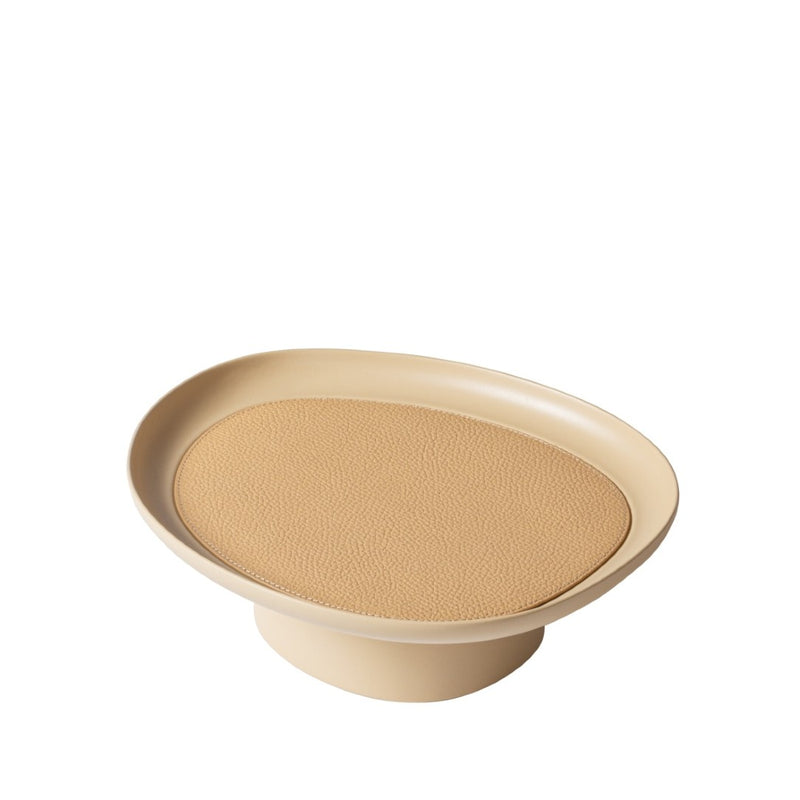 Maris medium cast aluminium raised tray by Kelly Wearstler x Giobagnara, handcrafted in Italy with removable leather inlay on a white background