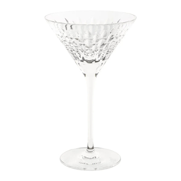 Ulysse martini glass in luxury French crystal with hand-cut siren-scale design by Cristallerie de Montbronn.