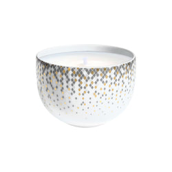 Souffle d’Or medium candle pot by Haviland—Limoges porcelain with celestial silver and matte gold supernova-inspired design.