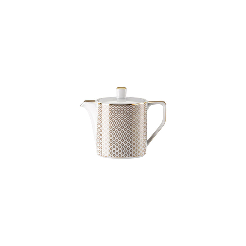 Francis Carreau Beige porcelain milk jug or creamer with lid featuring beige and gold check design by Rosenthal