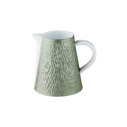 Raynaud Minéral Irisé Céladon porcelain milk jug with sculptural relief and soft celadon iridescent glaze