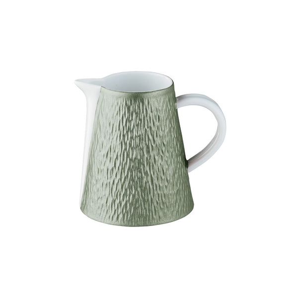 Raynaud Minéral Irisé Céladon porcelain milk jug with sculptural relief and soft celadon iridescent glaze