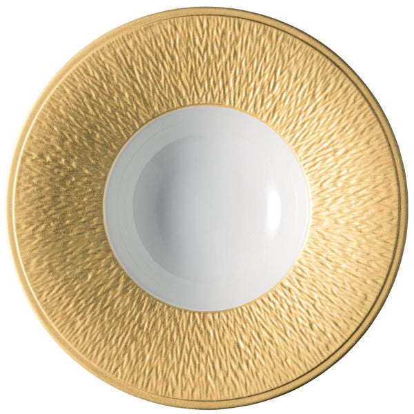 Minéral Gold deep plate 22.5cm by Raynaud, Limoges porcelain with gold sculptural relief