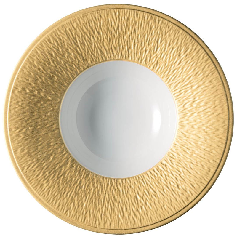 Minéral Gold deep plate 22.5cm by Raynaud, Limoges porcelain with gold sculptural relief