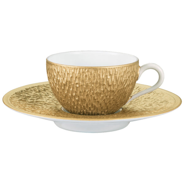 Minéral Gold moka cup and saucer by Raynaud, Limoges porcelain with gold sculpted detailing