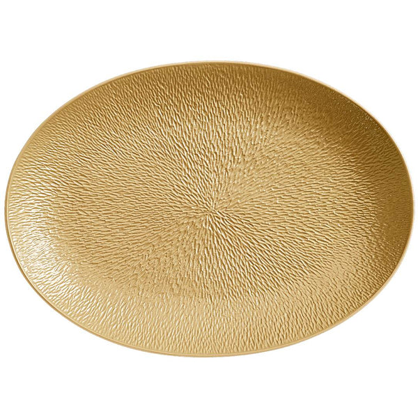 Minéral Gold fully engraved large oval platter by Raynaud, Limoges porcelain with sculpted gold detailing