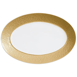 Minéral Gold medium oval platter by Raynaud, Limoges porcelain with gold sculpted relief