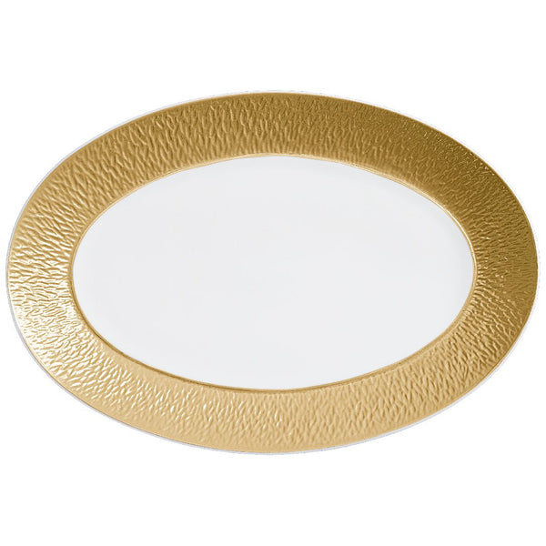Minéral Gold medium oval platter by Raynaud, Limoges porcelain with gold sculpted relief