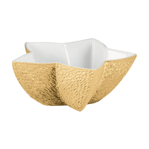 Minéral Gold star-shaped small sugar bowl by Raynaud, Limoges porcelain with gold sculpted detailing