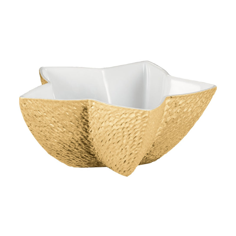 Minéral Gold star-shaped small sugar bowl by Raynaud, Limoges porcelain with gold sculpted detailing