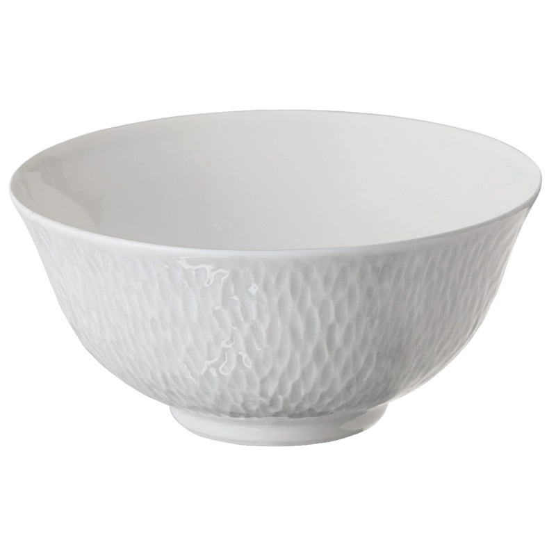 Minéral White Chinese soup bowl 12 cm by Raynaud, French porcelain with sculpted relief