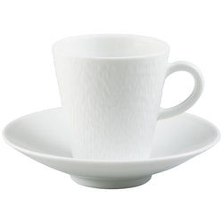 Minéral White coffee cup and saucer by Raynaud, white sculpted French porcelain