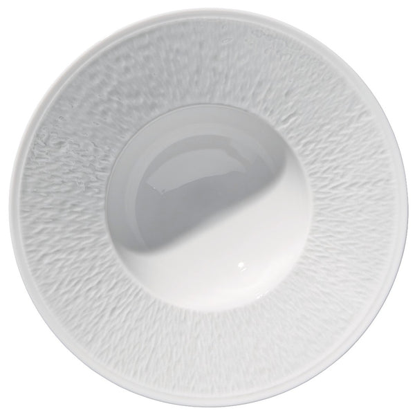 Minéral White deep plate 22 cm by Raynaud, white Limoges porcelain with sculpted relief
