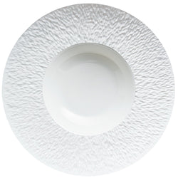 Minéral White soup and pasta plate 27 cm by Raynaud, white porcelain with sculpted rim