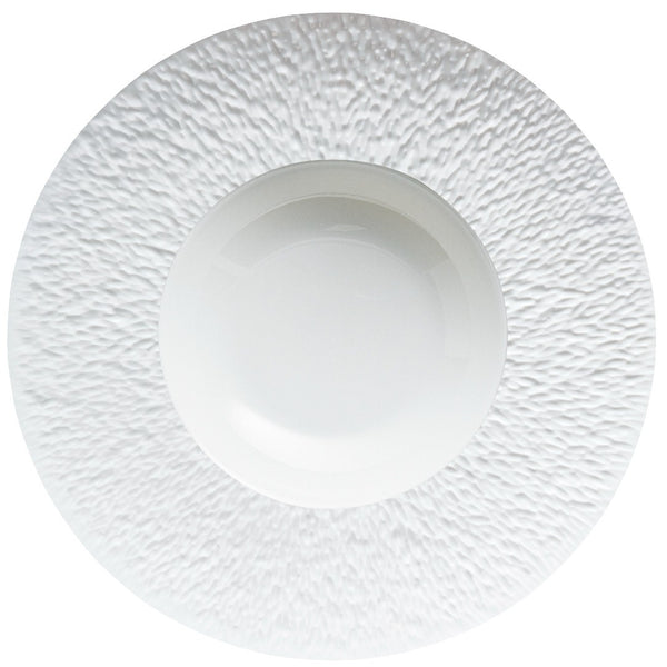 Minéral White soup and pasta plate 27 cm by Raynaud, white porcelain with sculpted rim