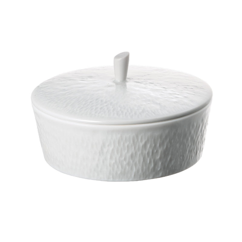 Minéral White sugar bowl by Raynaud, French porcelain with sculpted detail and lid

