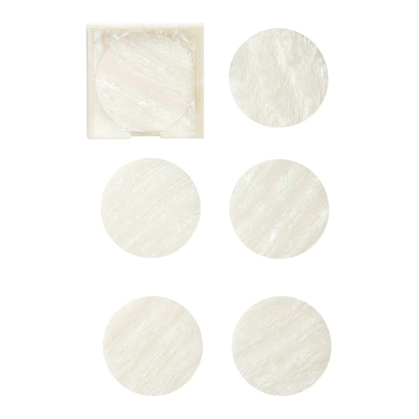 Mirage coaster set of 6 in iridescent finish by Kim Seybert with matching caddy, modern glossy table accent
