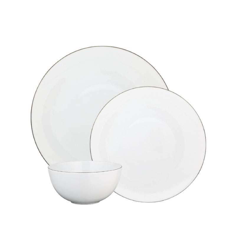 Monceau Platine 12-piece dinnerware set by Raynaud, white Limoges porcelain with platinum rim