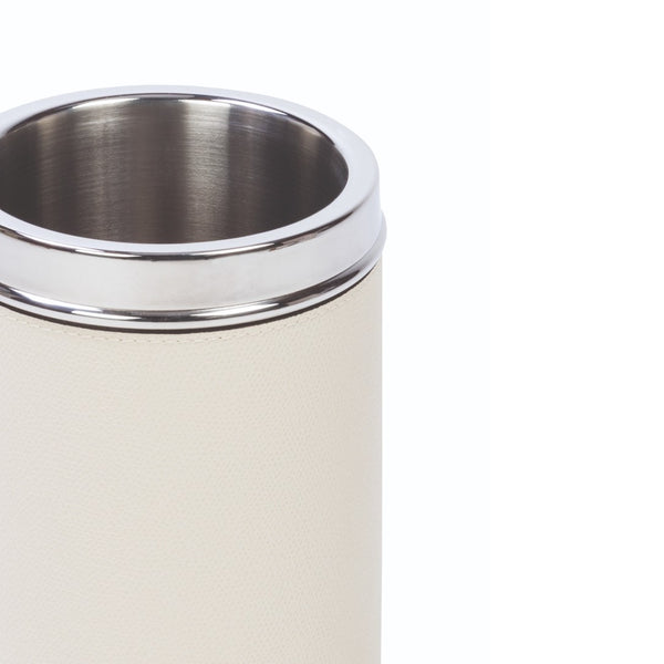 Close-up Monochrome Bottle Cooler in Ocean leather by Giobagnara, luxury insulated wine and champagne chiller