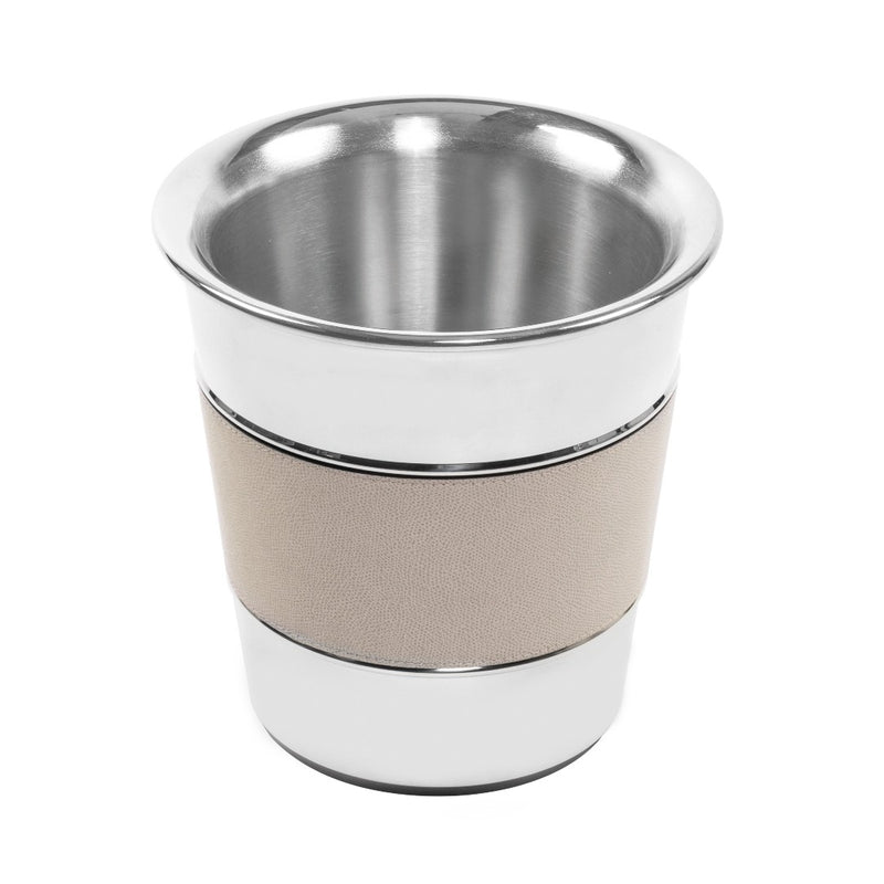 Monochrome Ocean champagne bucket by Giobagnara in leather and polished steel, luxury insulated cooler for 1 bottle