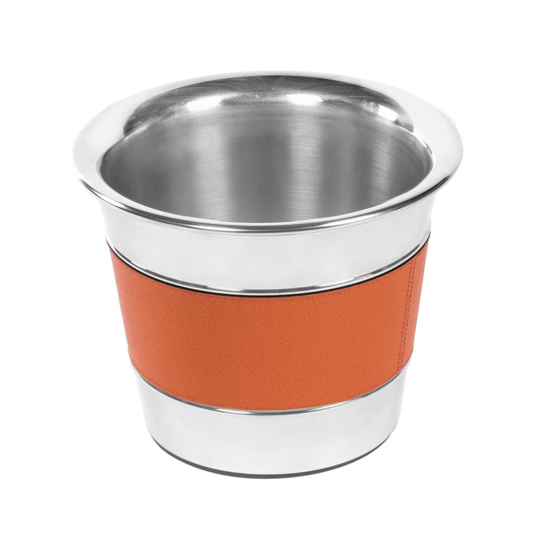 Monochrome Ocean champagne bucket by Giobagnara in leather and polished steel, luxury insulated cooler for 2-3 bottles