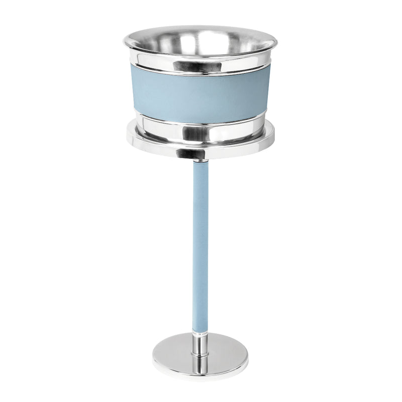 Monochrome leather and stainless steel champagne bucket with stand by Giobagnara, luxury wine and champagne accessory for 4-5 bottles