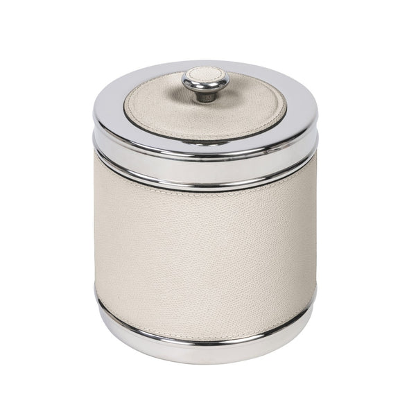 Luxury monochrome leather ice bucket with chrome-plated lid by Giobagnara in cream