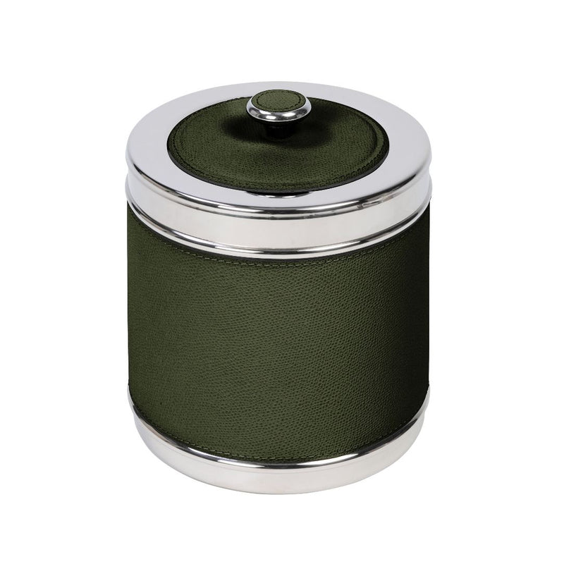 Luxury monochrome leather ice bucket with chrome-plated lid by Giobagnara in green