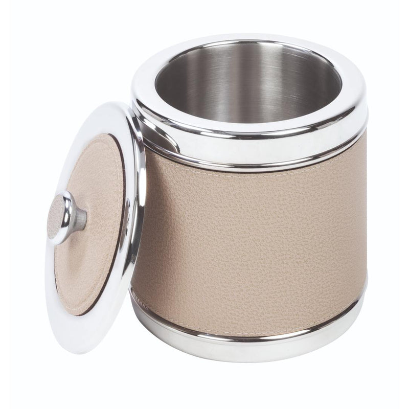 Luxury monochrome leather ice bucket with chrome-plated lid by Giobagnara in printed calfskin wild boar