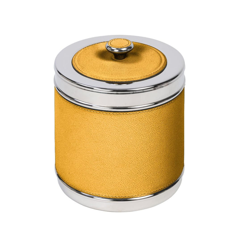Luxury monochrome leather ice bucket with chrome-plated lid by Giobagnara in yellow