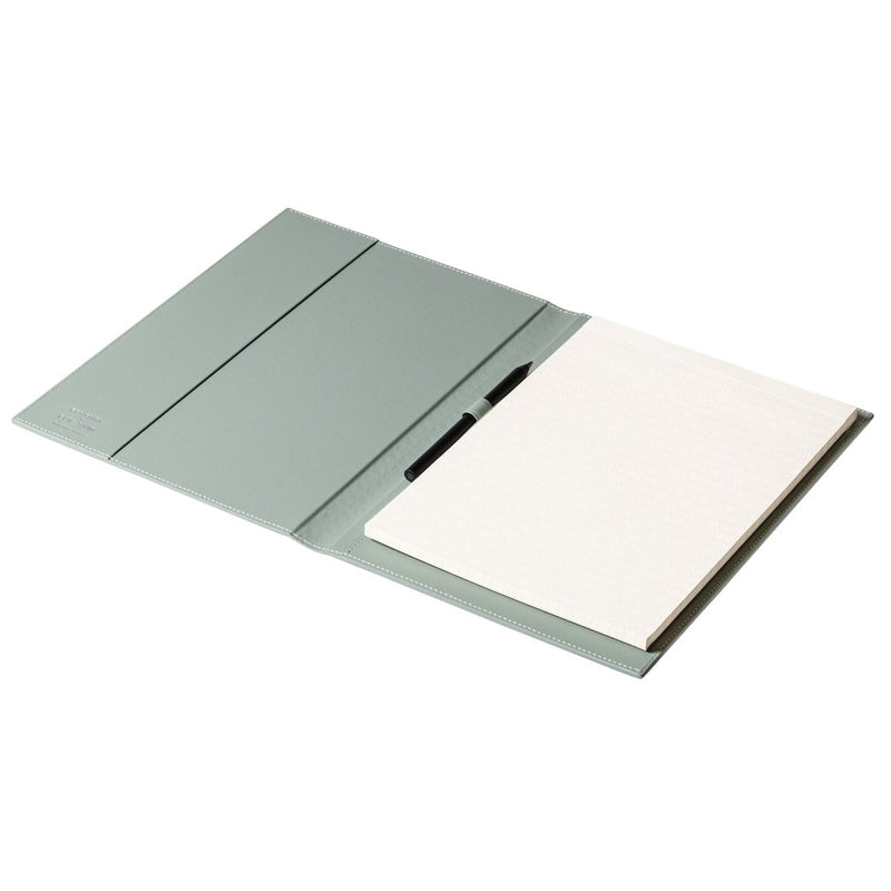 Large agata opened Monogram leather notepad holder by Giobagnara x Elie Saab with padded cover and ivory sheets